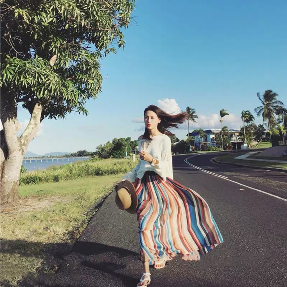 Multicolor stripped chiffon skirt